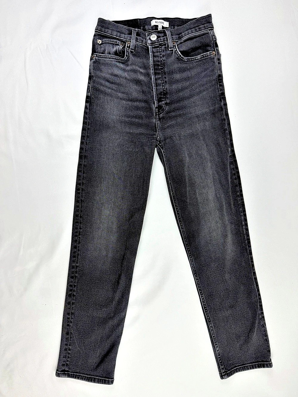 RE/DONE High Rise Straight Jeans 27 Inky Black Button Fly Denim